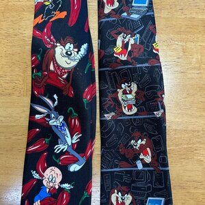Pair Vintage 2000 Looney Tunes Taz & Chili Pepper Ties